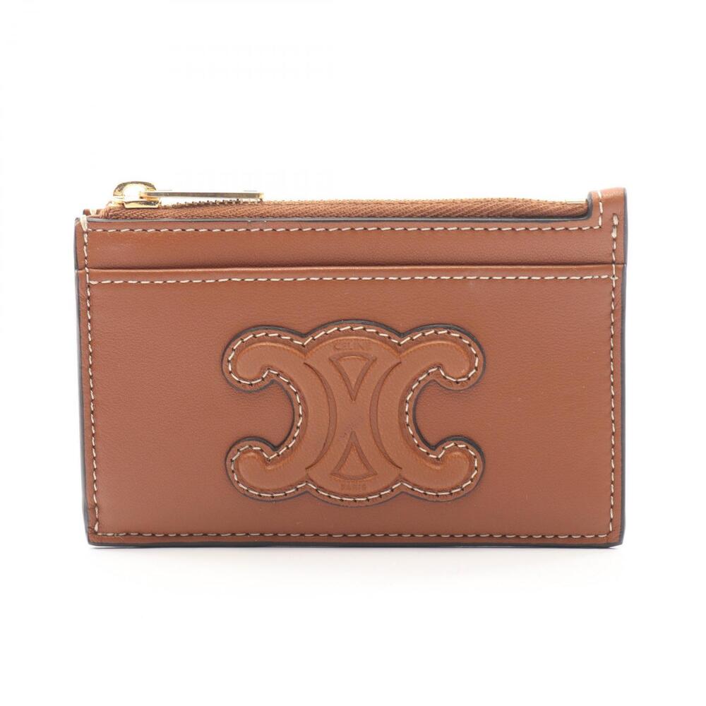 Celine Zip Around Card Holder Cuire Triomphe Case Leather Brown